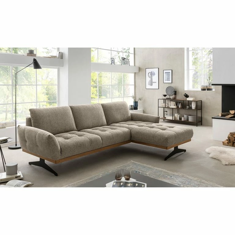 Loftscape Red Living Canapé D’angle Duston – Tissu Tose: Cappuccino – Méridienne Courte à Droite (vue De Face) – Sans Appui-tête