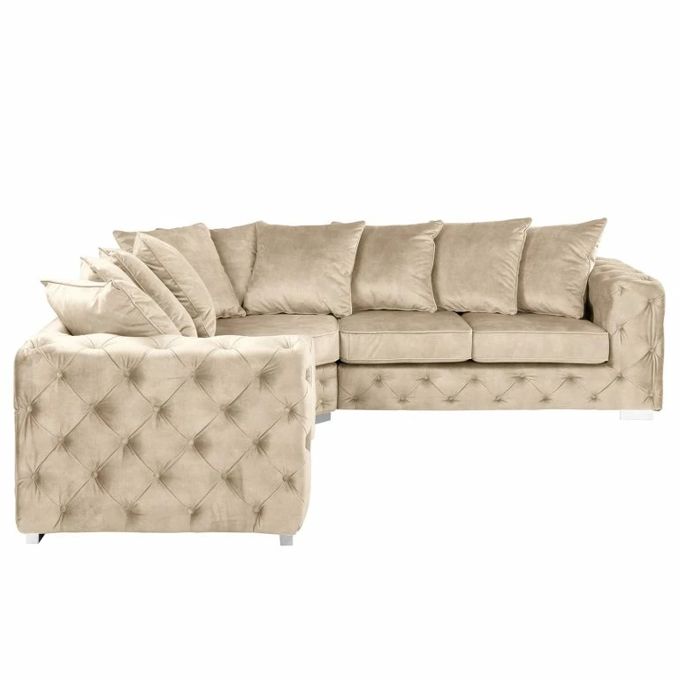 Loftscape Red Living Canapé D’angle Grotta – Velours Tomi: Créme – Isocèles – Sans Fonction Couchage