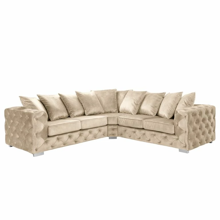 loftscape Red Living Canapé d’angle Grotta – Velours Tomi: Créme – Isocèles – Sans fonction couchage