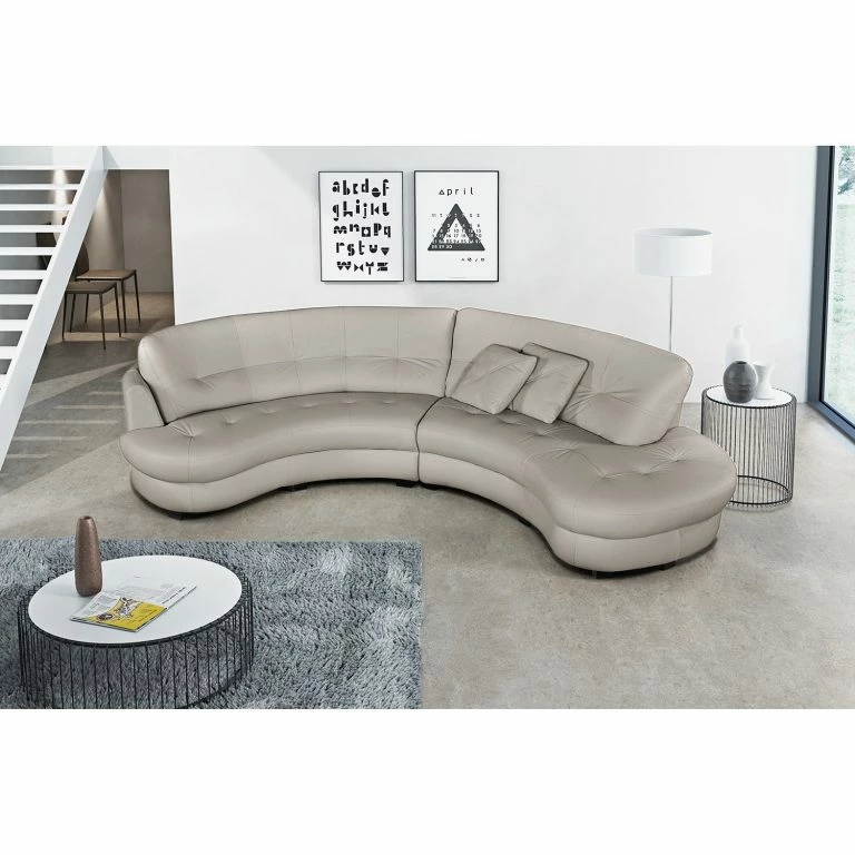 Loftscape Red Living Canapé D’angle Komula – Cuir Mabel: Gris Clair – Méridienne Longue à Droite (vue De Face)