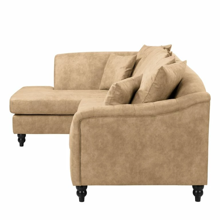 Loftscape Red Living Canapé D’angle Lovis – Microfibre Rica: Beige – Méridienne Longue à Gauche (vue De Face)