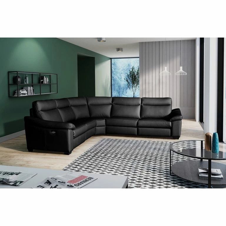 Loftscape Red Living Canapé D’angle Sappee – Imitation Cuir – Cuir Domna: Noir – Réglage électrique : 2 Moteurs Avec Câble