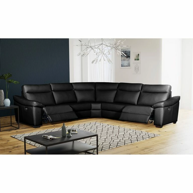 Loftscape Red Living Canapé D’angle Sappee – Imitation Cuir – Cuir Domna: Noir – Réglage électrique : 2 Moteurs Avec Câble