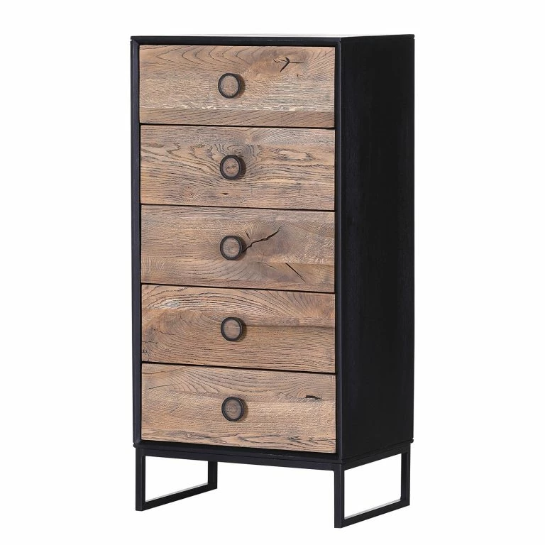 loftscape Red Living Commode Bayamon – Chêne et acacia massif / Métal – Chêne / Noir