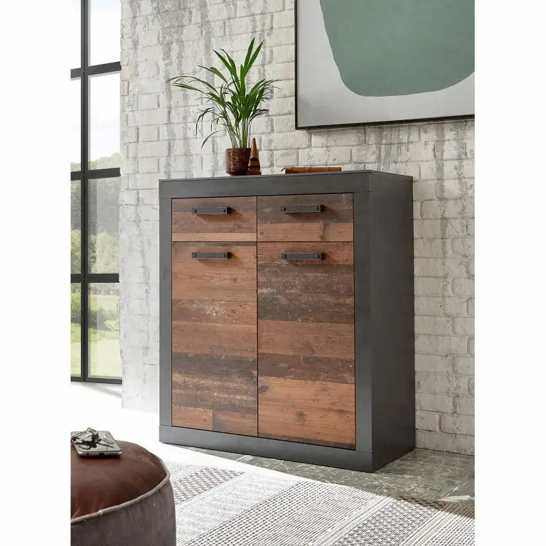 Loftscape Red Living Commode Buzan III – Imitation Bois Recyclé / Anthracite
