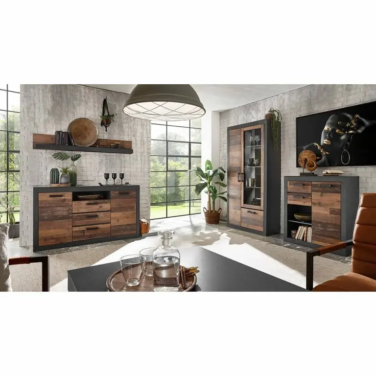 Loftscape Red Living Commode Buzan IV – Imitation Bois Recyclé / Anthracite