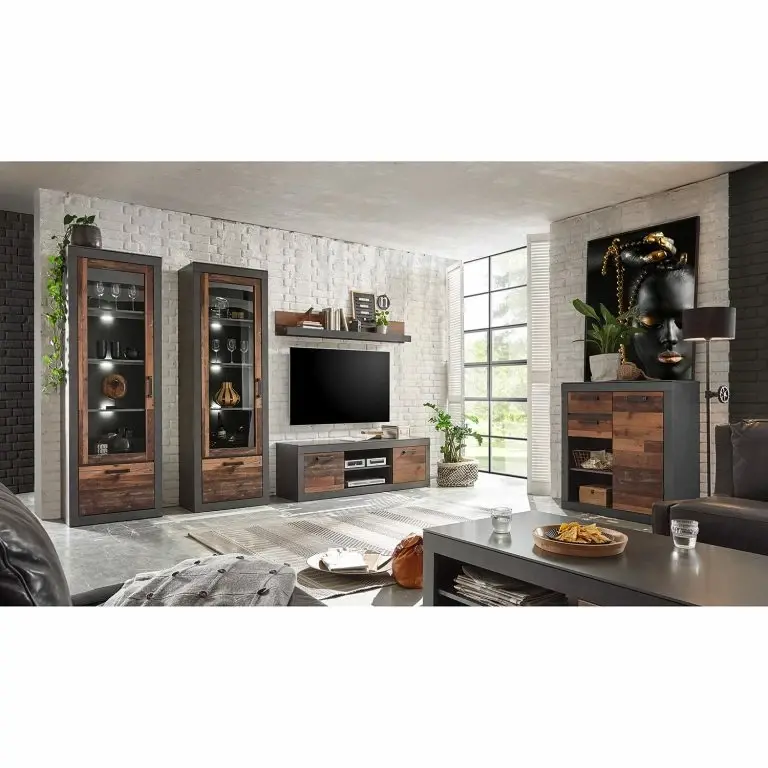 Loftscape Red Living Commode Buzan IV – Imitation Bois Recyclé / Anthracite