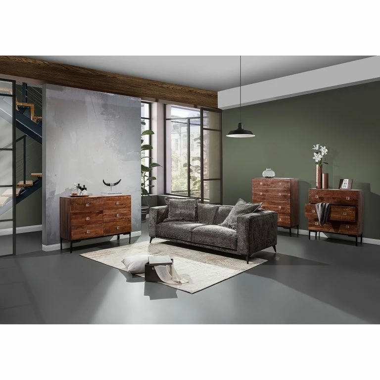 Loftscape Red Living Commode Telados – Manguier Massif / Métal – Manguier Foncé / Noir