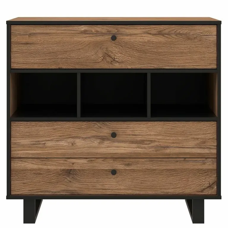 Loftscape Red Living Commode Trylith – Imitation Chêne Rustique / Noir