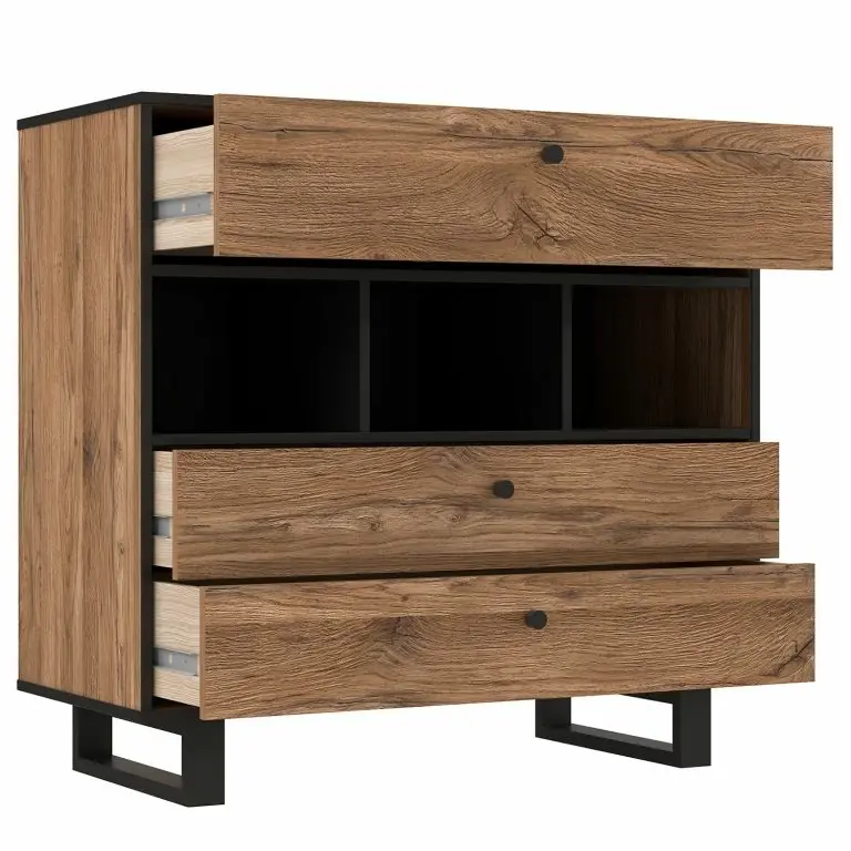 Loftscape Red Living Commode Trylith – Imitation Chêne Rustique / Noir