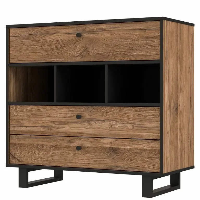 loftscape Red Living Commode Trylith – Imitation chêne rustique / Noir