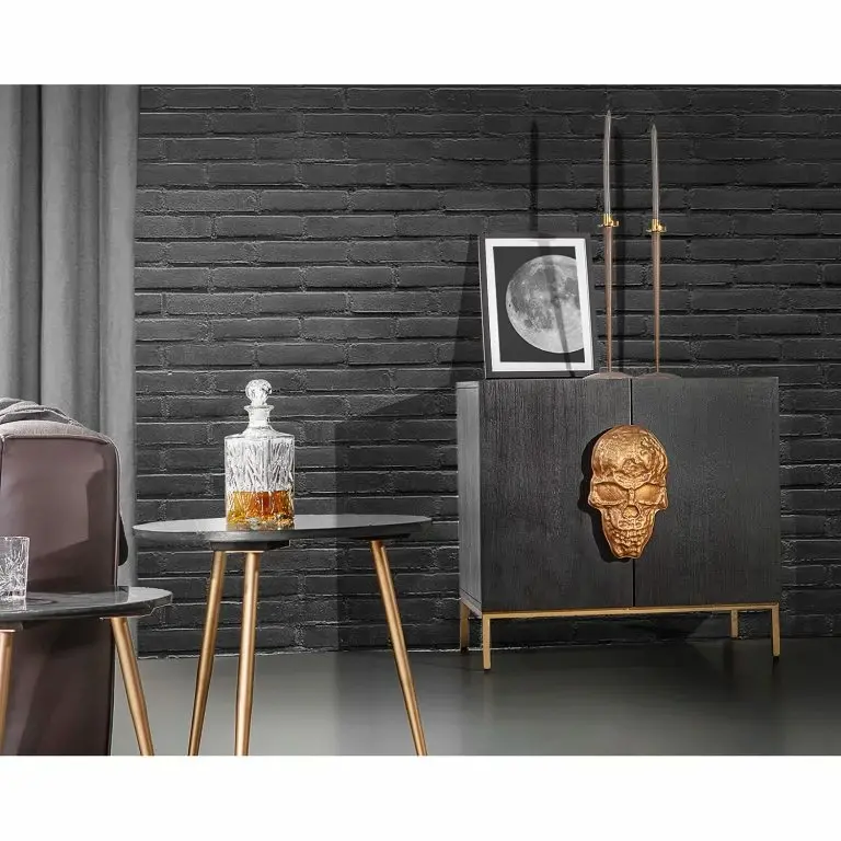 Loftscape Red Living Commode Worland II – Placage En Bois Véritable / Métal -Chêne Noir / Doré