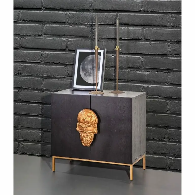 Loftscape Red Living Commode Worland II – Placage En Bois Véritable / Métal -Chêne Noir / Doré