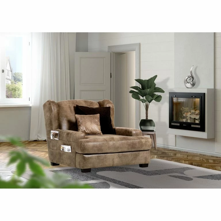 Loftscape Red Living Grand Fauteuil à Oreilles Dream – Microfibre Marron
