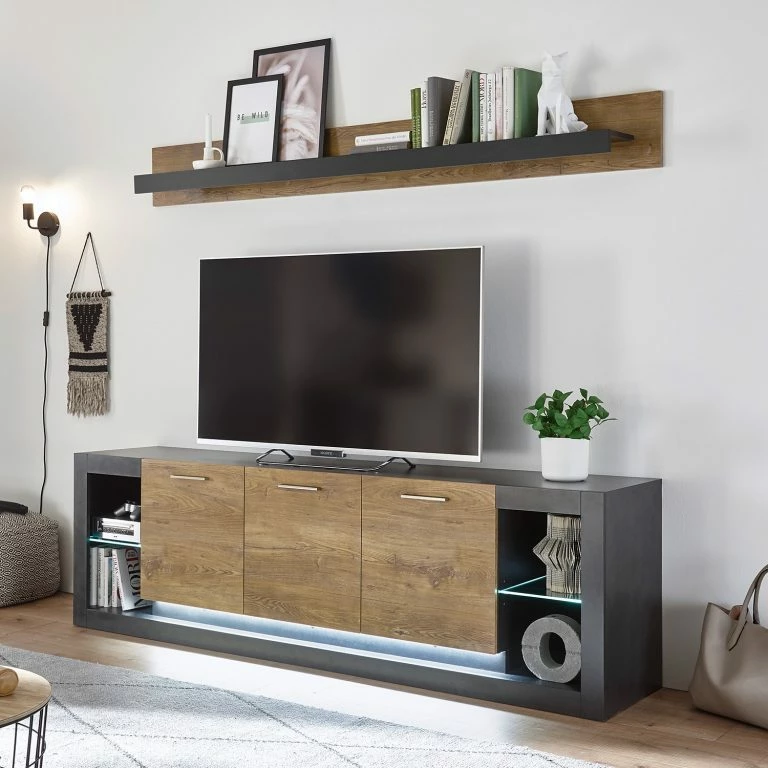 Loftscape Red Living Lowboard Talence III – Imitation Châtaigner / Gris