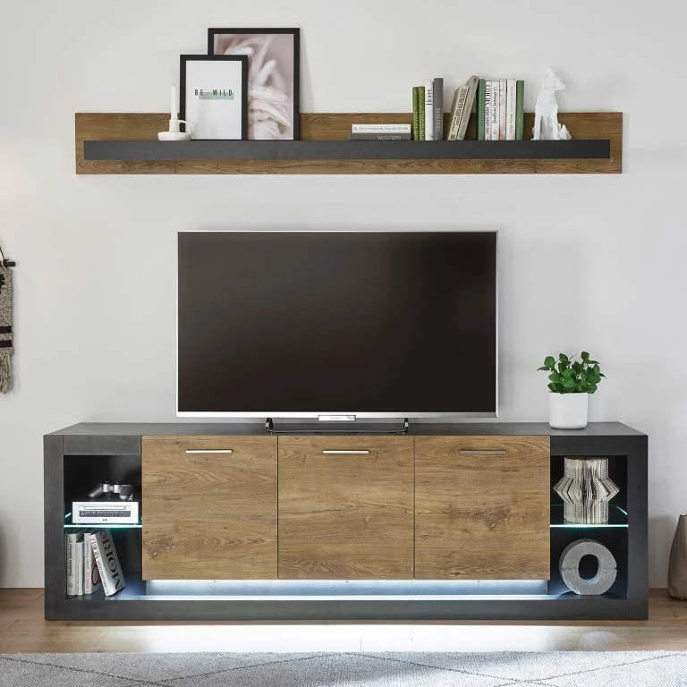 Loftscape Red Living Lowboard Talence III – Imitation Châtaigner / Gris