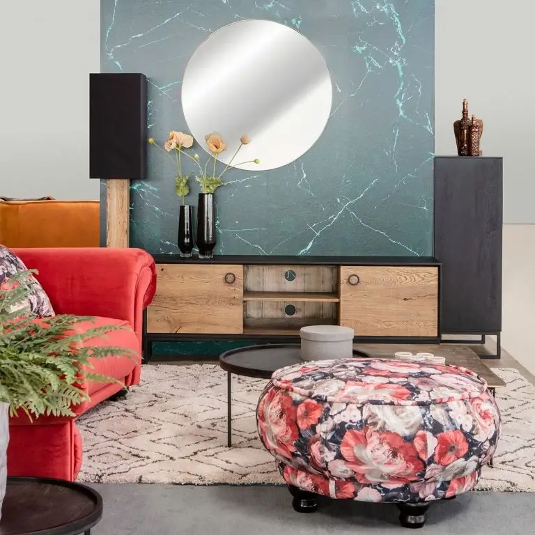 Loftscape Red Living Meuble TV Bayamon – Chêne Et Acacia Massif / Métal – Chêne / Noir