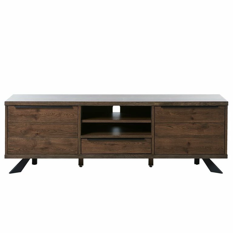 Loftscape Red Living Meuble TV Berck – Placage En Bois Véritable – Chêne Fumé / Noir