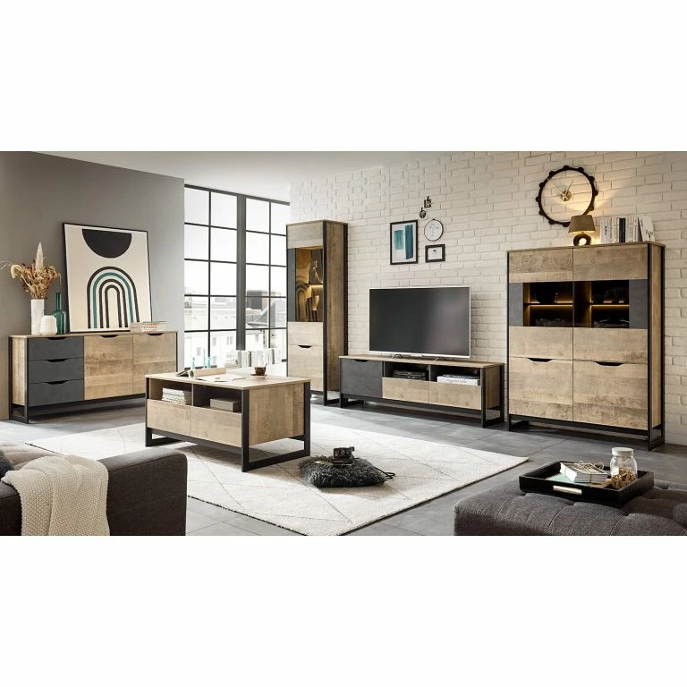 Loftscape Red Living Meuble TV Cocody – Imitation Chêne Montana / Gris
