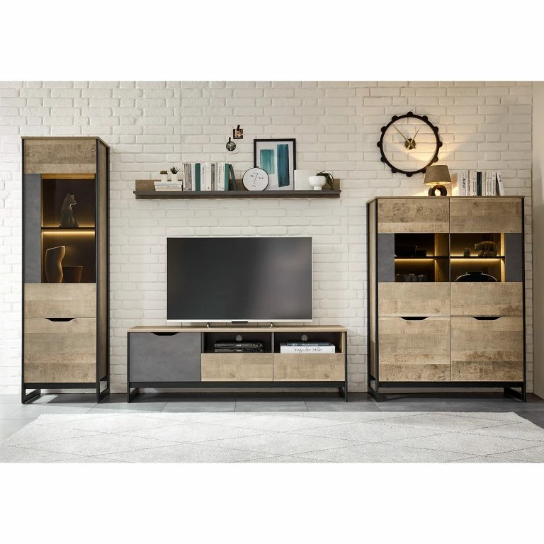 Loftscape Red Living Meuble TV Cocody – Imitation Chêne Montana / Gris