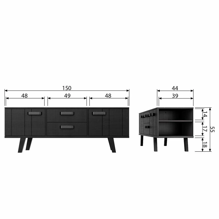 Loftscape Red Living Meuble TV Gallina – Pin Massif – Pin Noir