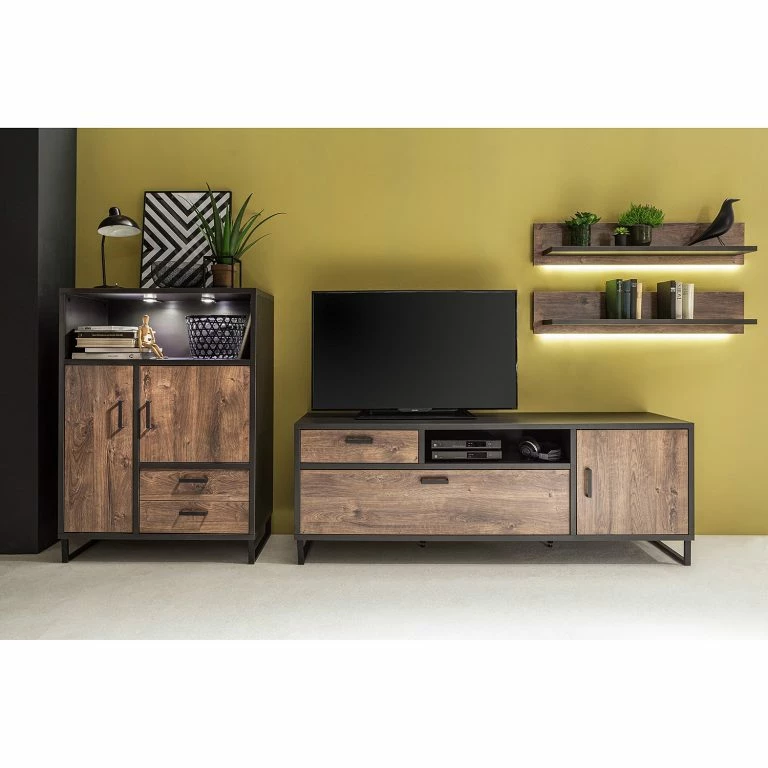 Loftscape Red Living Meuble TV Hixson I – Imitation Chêne De Tonneau / Noir