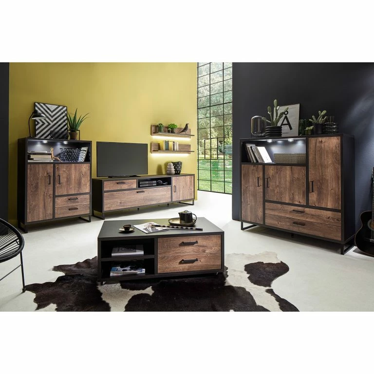 Loftscape Red Living Meuble TV Hixson I – Imitation Chêne De Tonneau / Noir