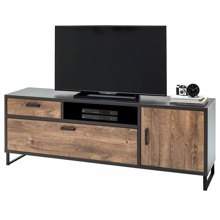 loftscape Red Living Meuble TV Hixson I – Imitation chêne de tonneau / Noir