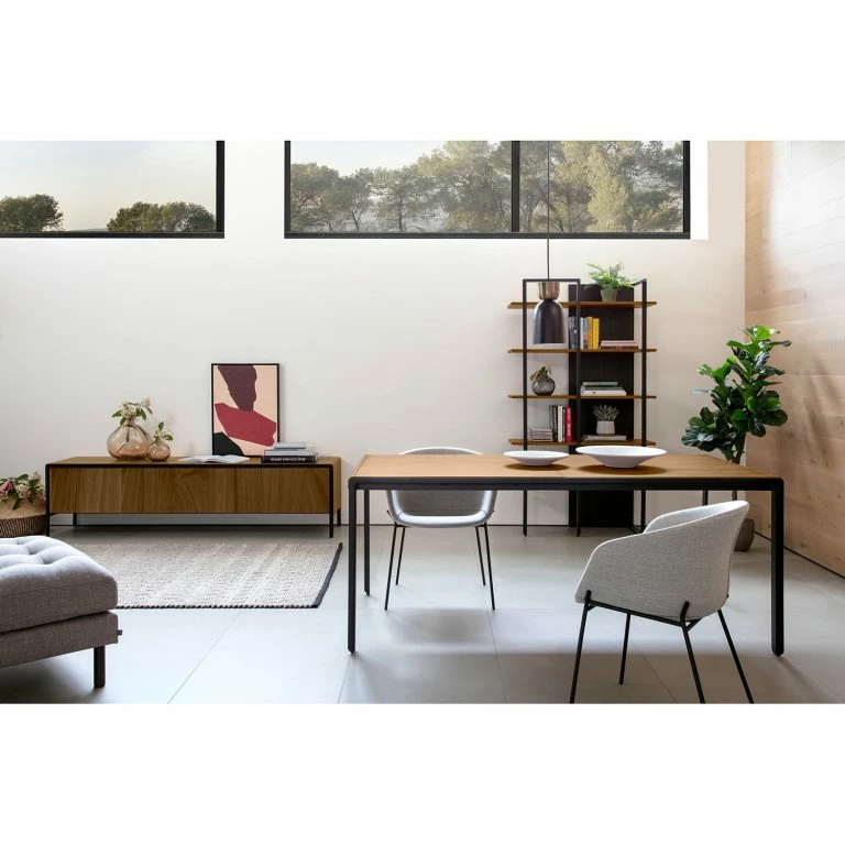 Loftscape Red Living Meuble TV Juuka – Placage En Bois Véritable – Noyer / Noir