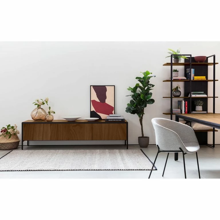 Loftscape Red Living Meuble TV Juuka – Placage En Bois Véritable – Noyer / Noir