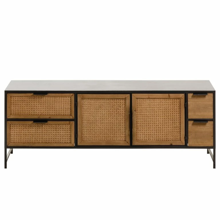 Loftscape Red Living Meuble TV Kisumu – Cannage / Fer – Marron / Noir