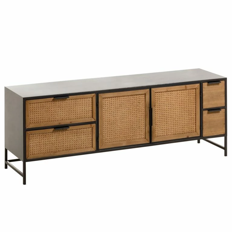 loftscape Red Living Meuble TV Kisumu – Cannage / Fer – Marron / Noir