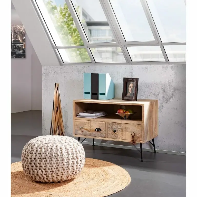 Loftscape Red Living Meuble TV Latta I – Manguier Massif / Métal – Manguier / Noir