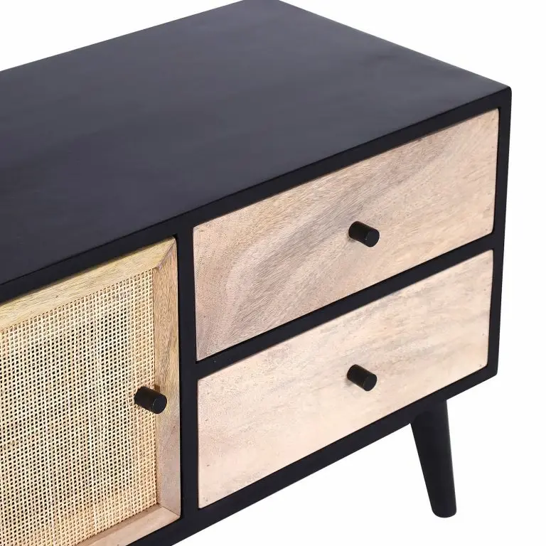 Loftscape Red Living Meuble TV Lexham I – Manguier Massif / Rotin – Manguier / Manguier Noir