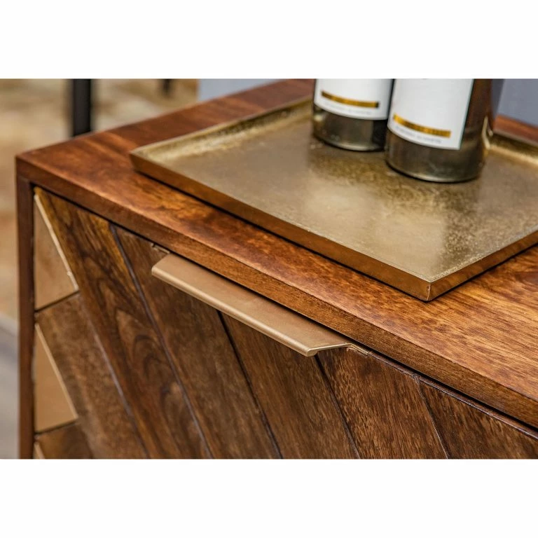 Loftscape Red Living Meuble TV Nook – Manguier Massif / Métal – Manguier / Doré