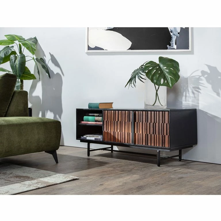 Loftscape Red Living Meuble TV Sanvic – Sheesham / Acacia Massif – Sheesham / Anthracite