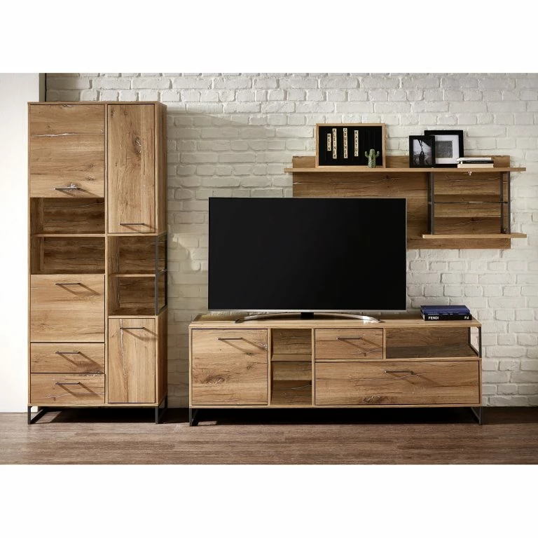 Loftscape Red Living Meuble TV Sligo I – Imitation Chêne Rustique Argenté / Graphite