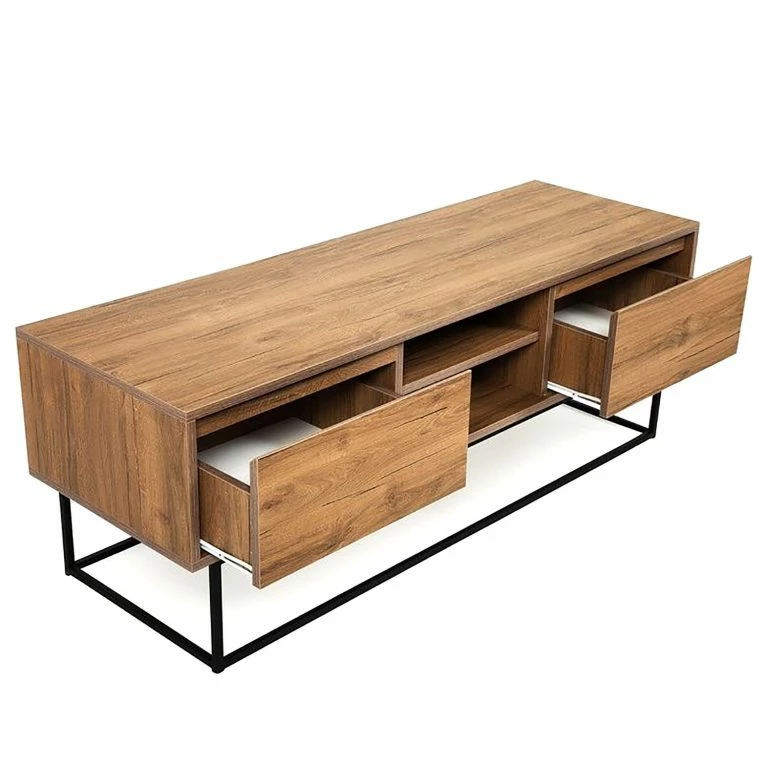 Loftscape Red Living Meuble TV Tirano – Métal – Imitation Noyer Clair / Noir