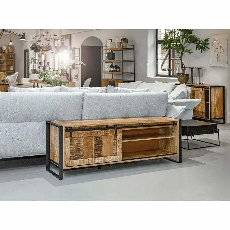 Loftscape Red Living Meuble TV Toleos – Manguier Brut Massif / Fer – Manguier / Noir