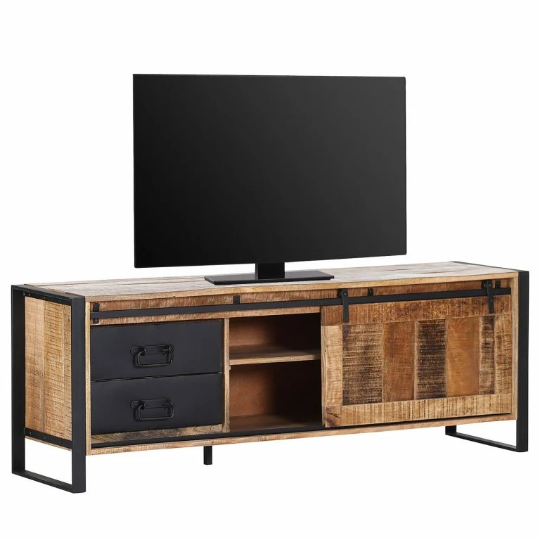 loftscape Red Living Meuble TV Toleos – Manguier brut massif / Fer – Manguier / Noir