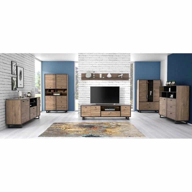 Loftscape Red Living Meuble TV Trylith – Imitation Chêne Rustique / Noir