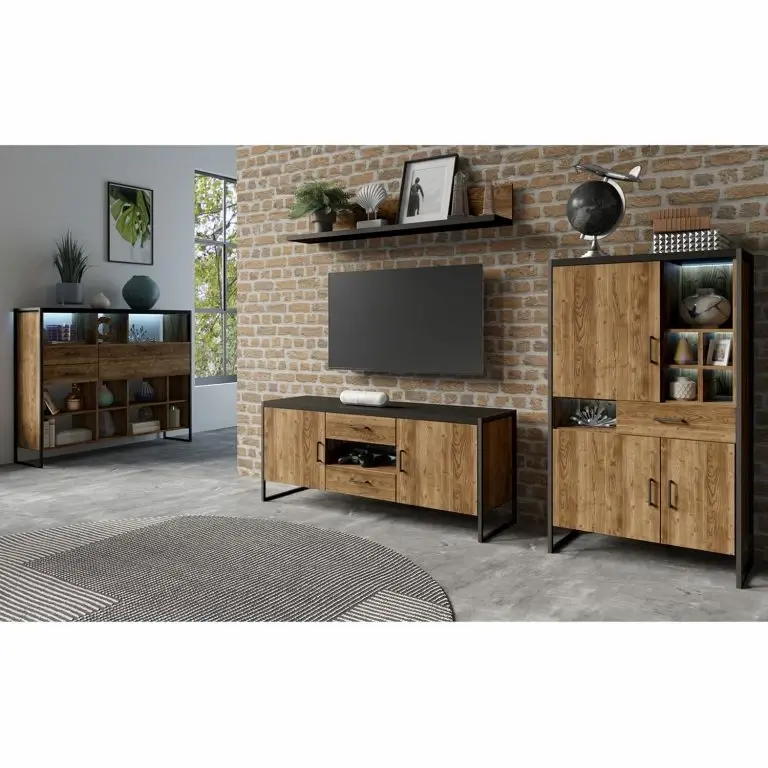 Loftscape Red Living Meuble TV Turriers II – Imitation épicéa / Noir Mat