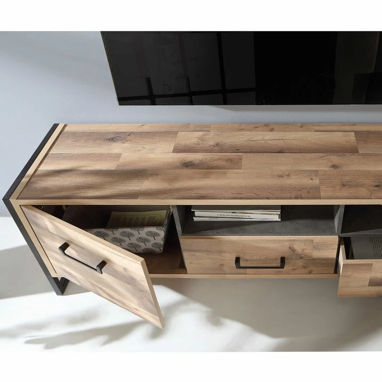 Loftscape Red Living Meuble TV Voru – Imitation Chêne / Gris Foncé