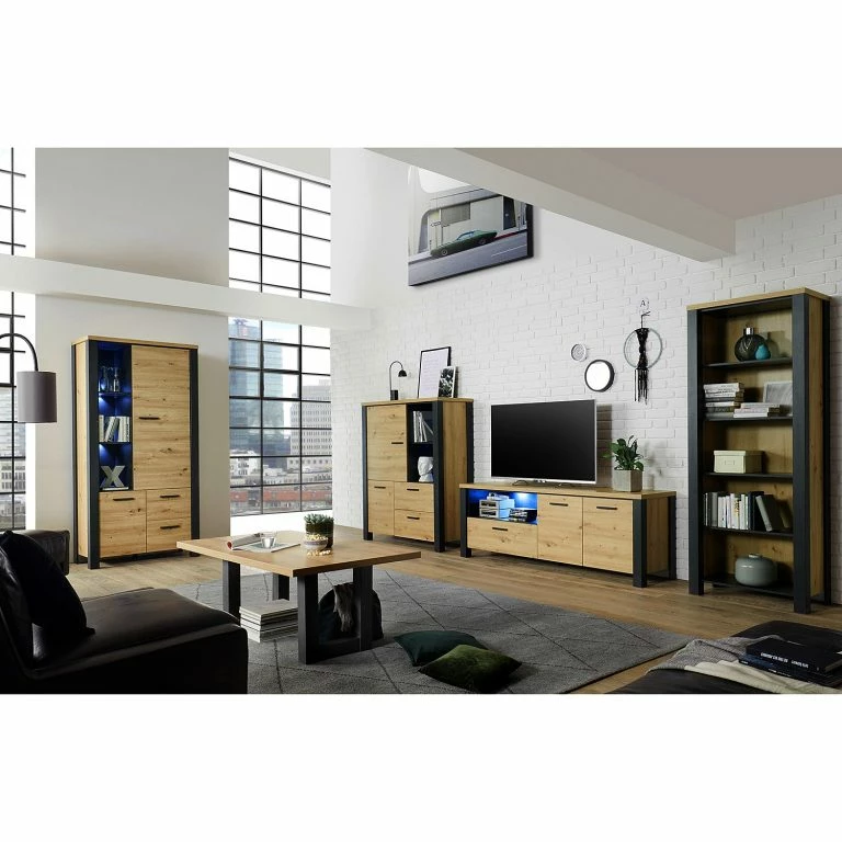 Loftscape Red Living Meuble TV Zagora – Imitation Chêne à Nœuds / Noir