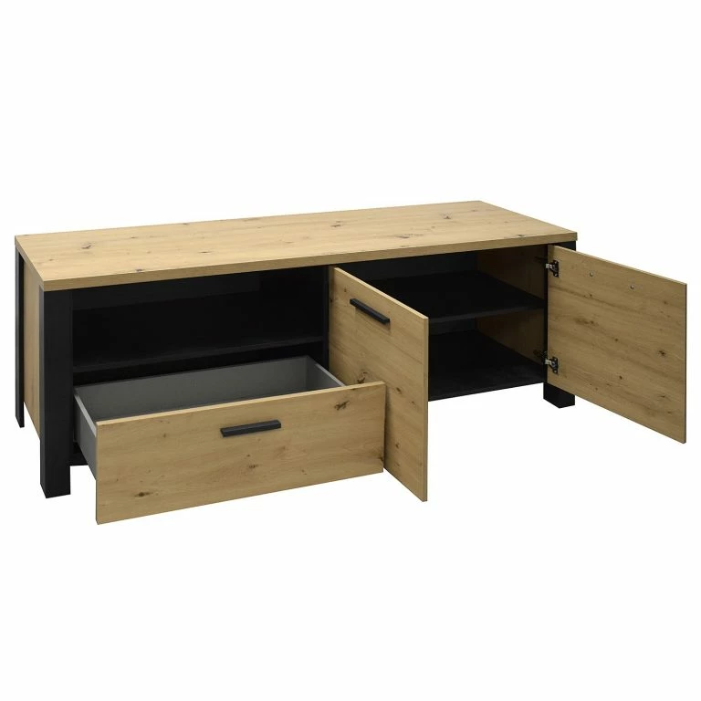 Loftscape Red Living Meuble TV Zagora – Imitation Chêne à Nœuds / Noir