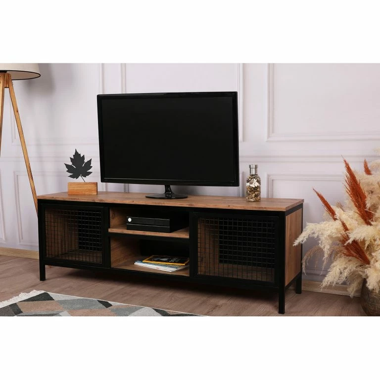 Loftscape Red Living Meuble TV Zons – Métal – Imitation Chêne / Noir