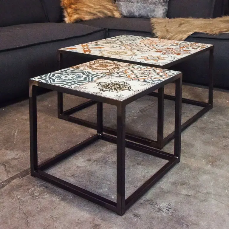 Loftscape Red Living Table Basse Almaraz – Céramique / Acier – Multicolore – 60 X 60 Cm