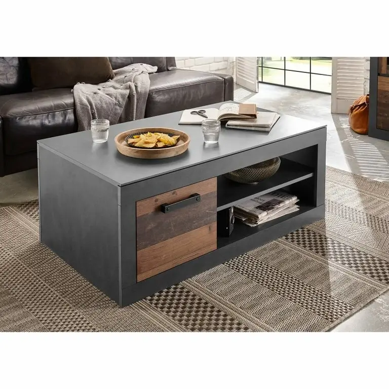 Loftscape Red Living Table Basse Buzan – Imitation Bois Recyclé / Anthracite