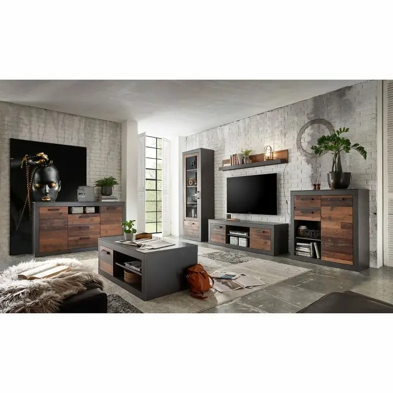 Loftscape Red Living Table Basse Buzan – Imitation Bois Recyclé / Anthracite