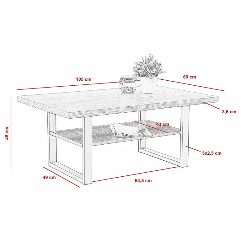 Loftscape Red Living Table Basse Champaign – Aspect Ancien / Noir
